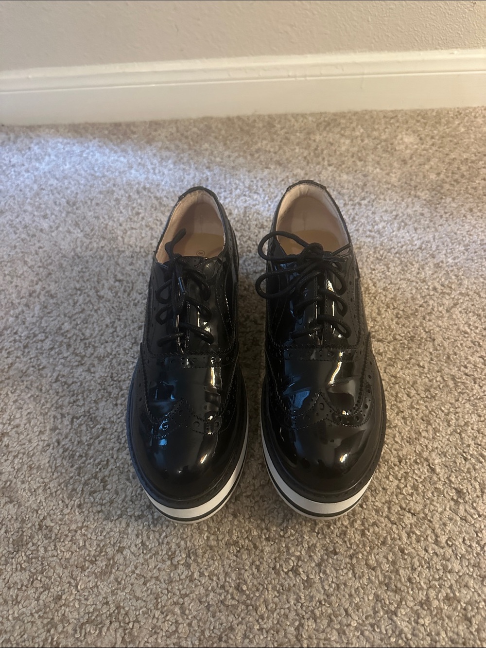 Women’s Black Patent Brogue Derby Oxfords